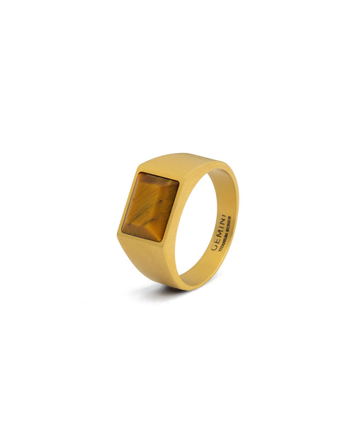 18k gold plated Titanium signet ring with Tiger Eye stone – Gemini