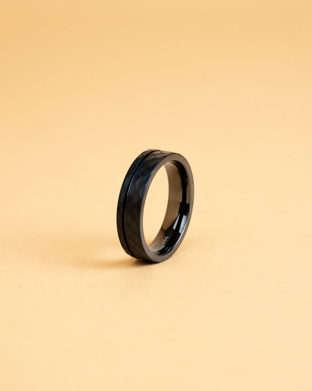 6mm Faceted full Titanium ring with black finish