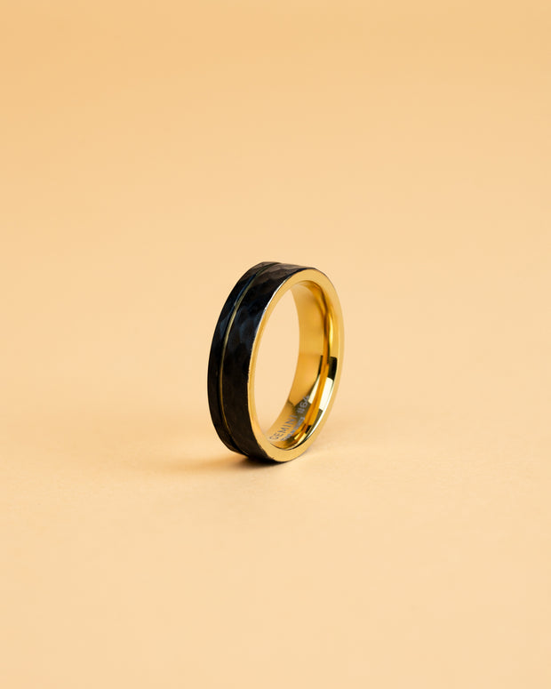 6mm Faceted full Titanium ring with golden finish