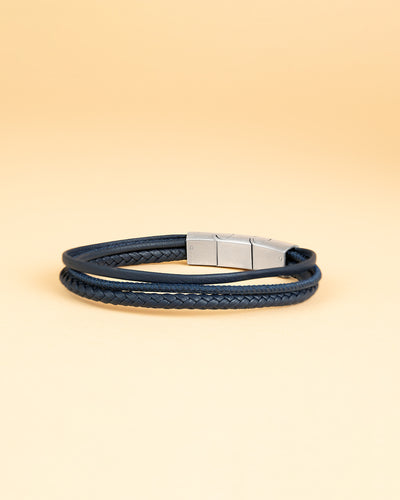 Dreifaches Armband mit blauem italienischem Nappaleder