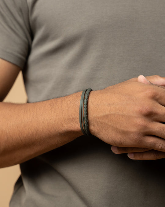 Triple bracelet with green Italian nappa leather