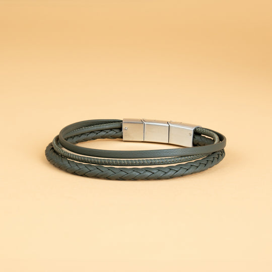 Driedubbele armband met groen Italiaans nappaleer