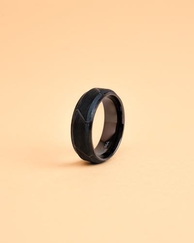 8mm Black titanium ring with Forged Carbon finish