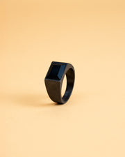 Black Titanium signet ring with black Agate stone