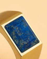 Chevalière en titane plaqué or 18 carats avec pierre Lapis Lazuli