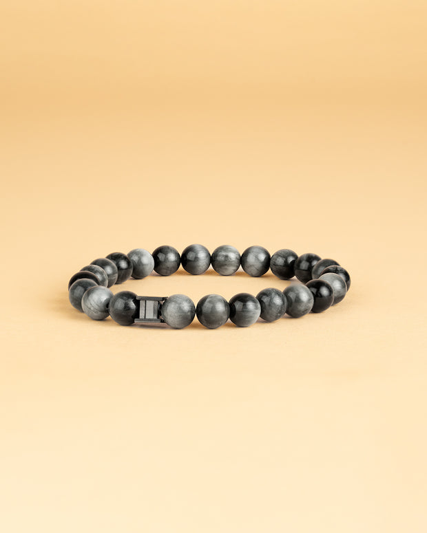 8mm Bracelet with Hawk Eye stone and black spacer