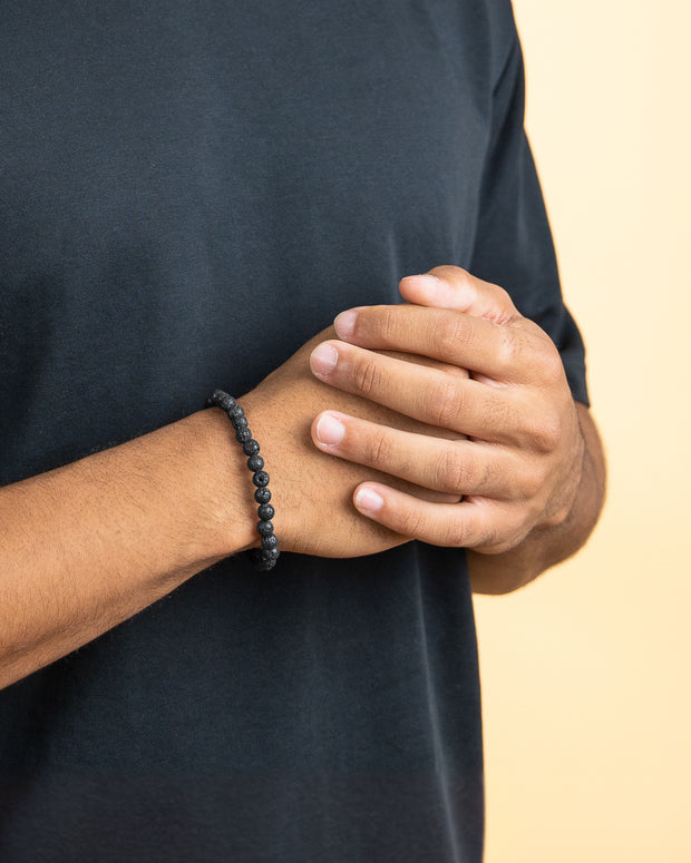 Bracelet with 6mm Black Lava stone and black spacer