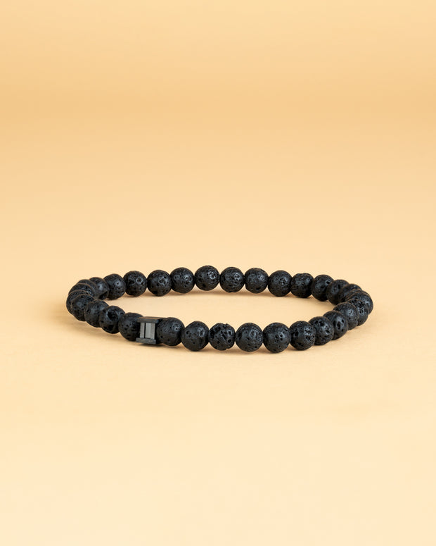 Bracelet with 6mm Black Lava stone and black spacer