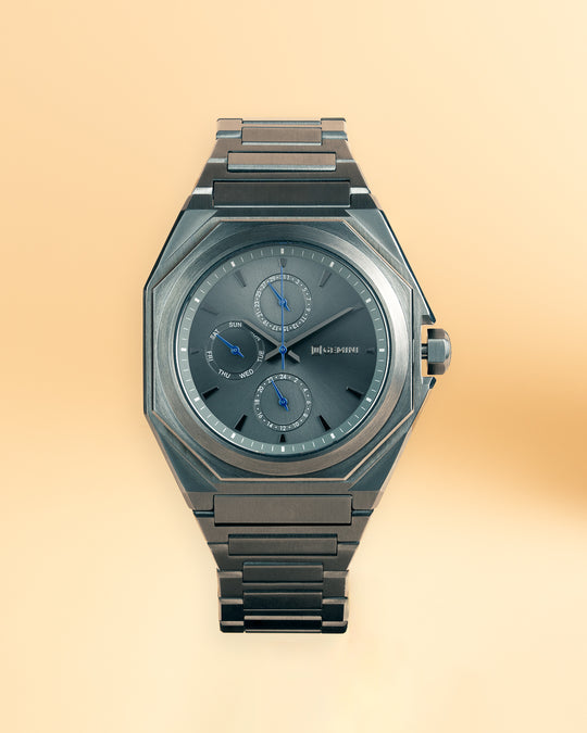 42mm full stainless steel watch with dark grey finish