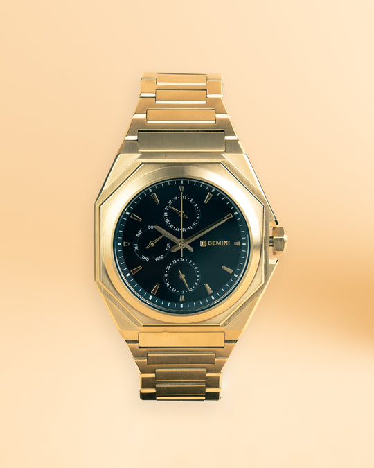 42mm full stainless steel watch with golden finish