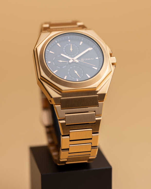 42mm full stainless steel watch with bronze finish