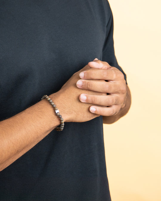 Bracelet with 6mm matte brown Bronzite stone