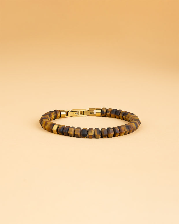 Exclusive bracelet with hand-cut Tiger Eye stone and 18k gold plating