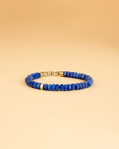 Bracelet exclusif avec pierre de Lapis Lazuli taillée à la main et plaqué or 18 carats