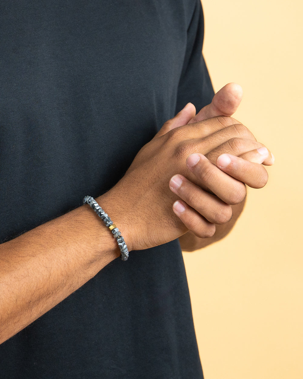 Exclusive bracelet with hand-cut Larvikite stone and 18k gold plating