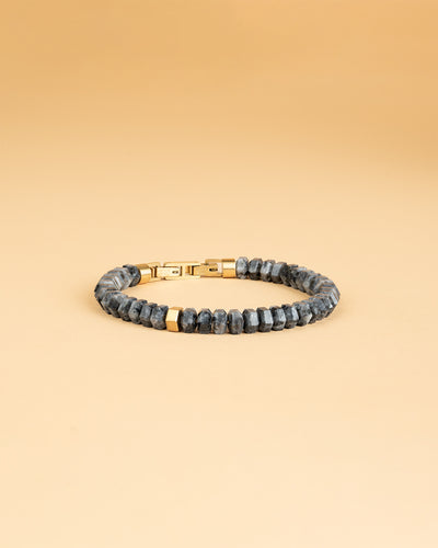 Bracelet exclusif avec pierre Larvikite taillée à la main et plaqué or 18 carats