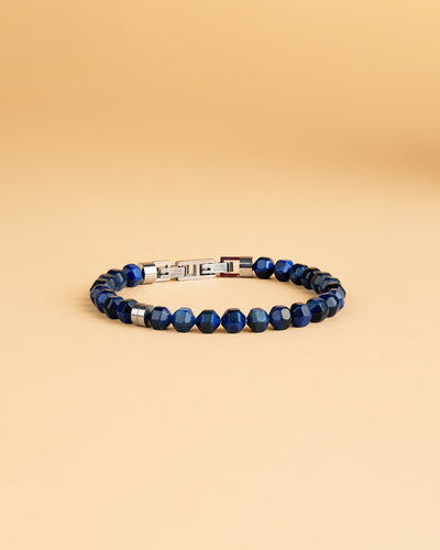 Bracelet avec pierre en Oeil de Tigre bleu de 6 mm et élément en titane