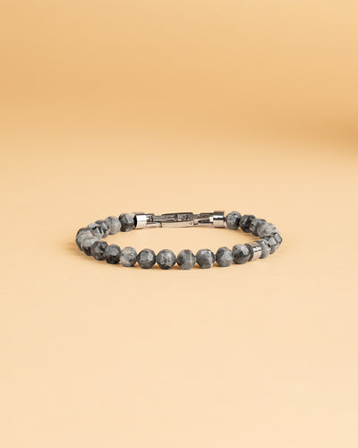 Bracelet with 6mm Larvikite stone and titanium element