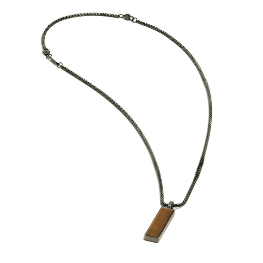 Black stainless steel necklace with a Tiger Eye stone