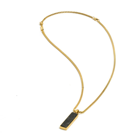 Gold-plated stainless steel necklace with a forged carbon finish