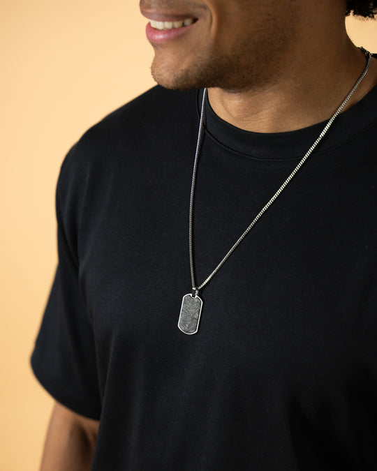 2mm silver plated foxtail necklace with forged carbon pendant