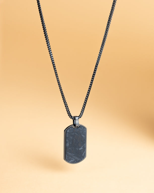 2mm dark plated foxtail necklace with forged carbon pendant