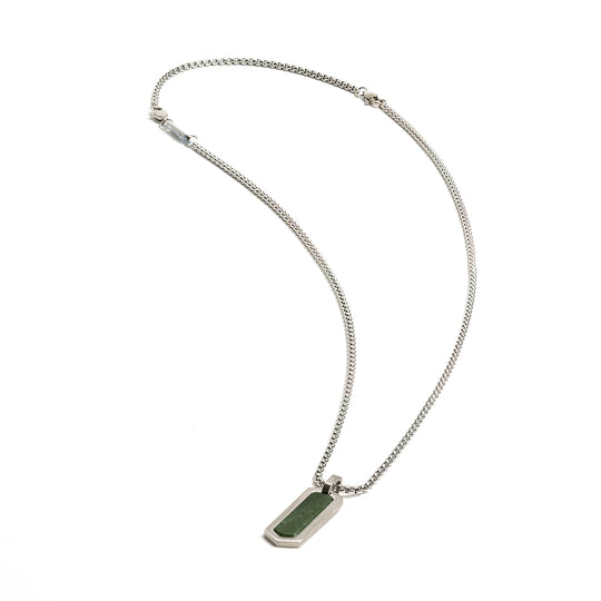 Stainless steel necklace with a green Obsidian stone