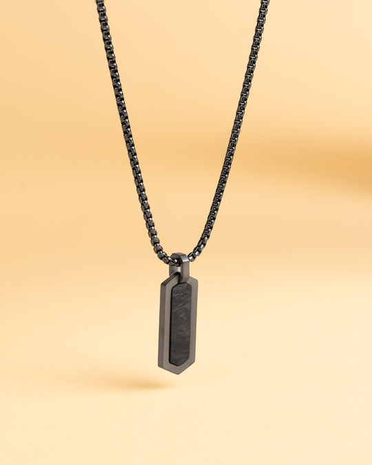 Black stainless steel necklace with a forger carbon finish