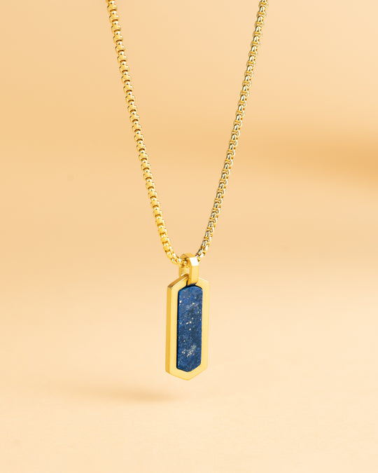 Gold-plated stainless steel necklace with a Lapis Lazuli stone