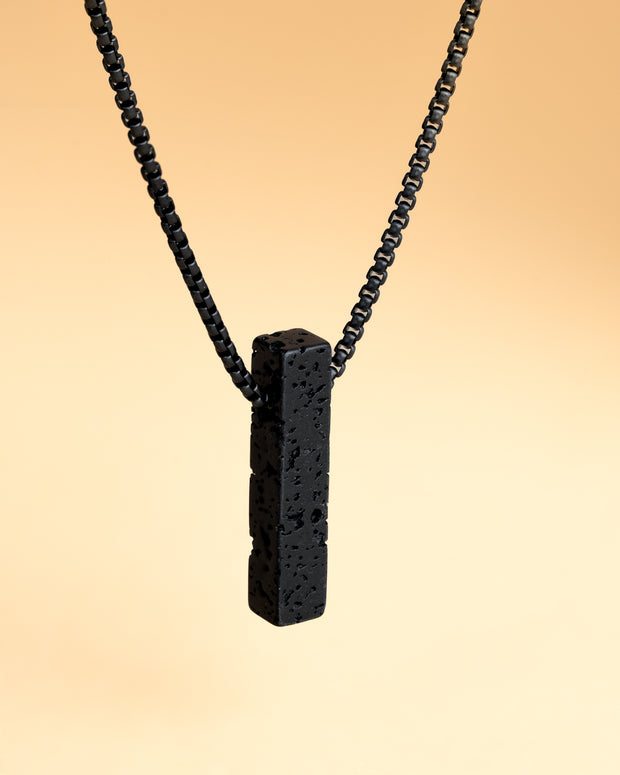 Stainless steel necklace with a Black Lava stone