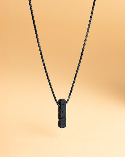 Stainless steel necklace with a Black Lava stone