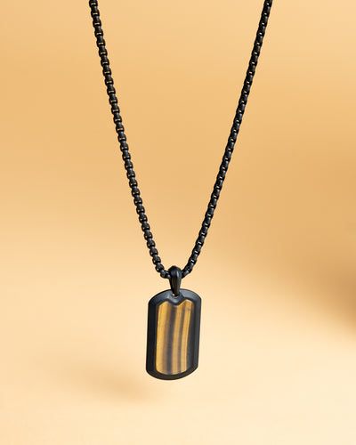 Volltitan-Halskette mit schwarzem Finish und Tigerauge-Stein