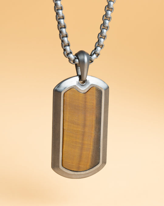 Full titanium necklace with Tiger Eye stone