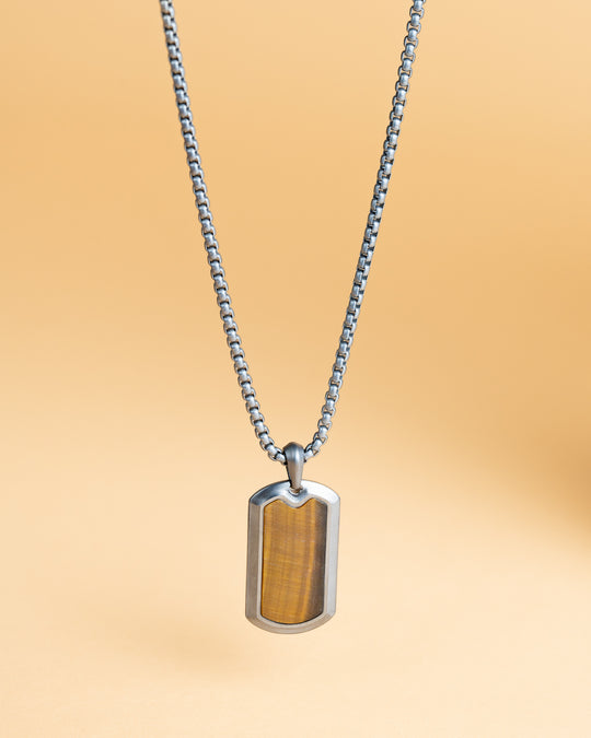 Collier plein en titane avec pierre Oeil de Tigre