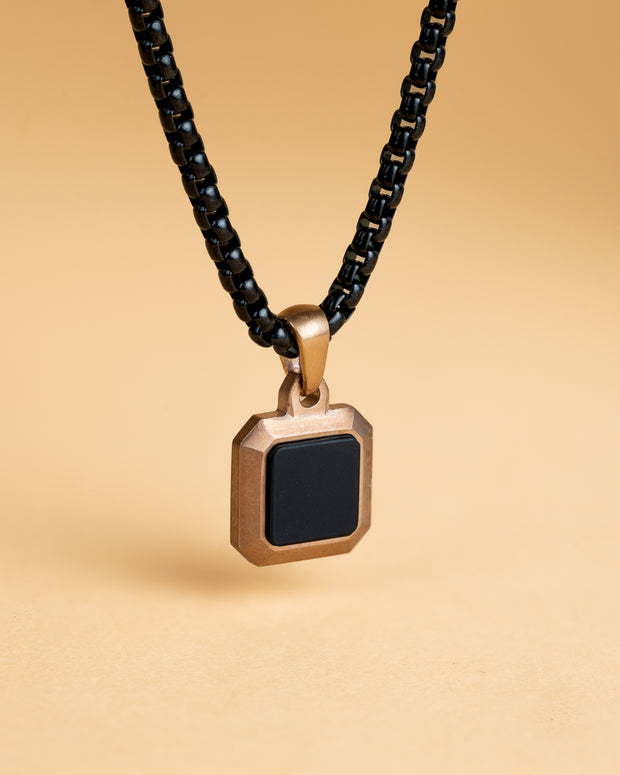 Titanium/Steel necklace with a bronze finish and Black Agate stone