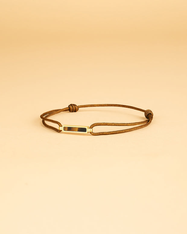Bracelet en nylon marron 1,5 mm avec une pierre Oeil de Tigre en titane