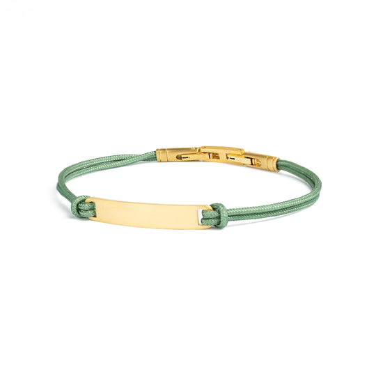 1.5mm green nylon bracelet with a stainless steel closing and gold-plated engraving plate