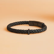 Single black Italian nappa leather bracelet with full black finish