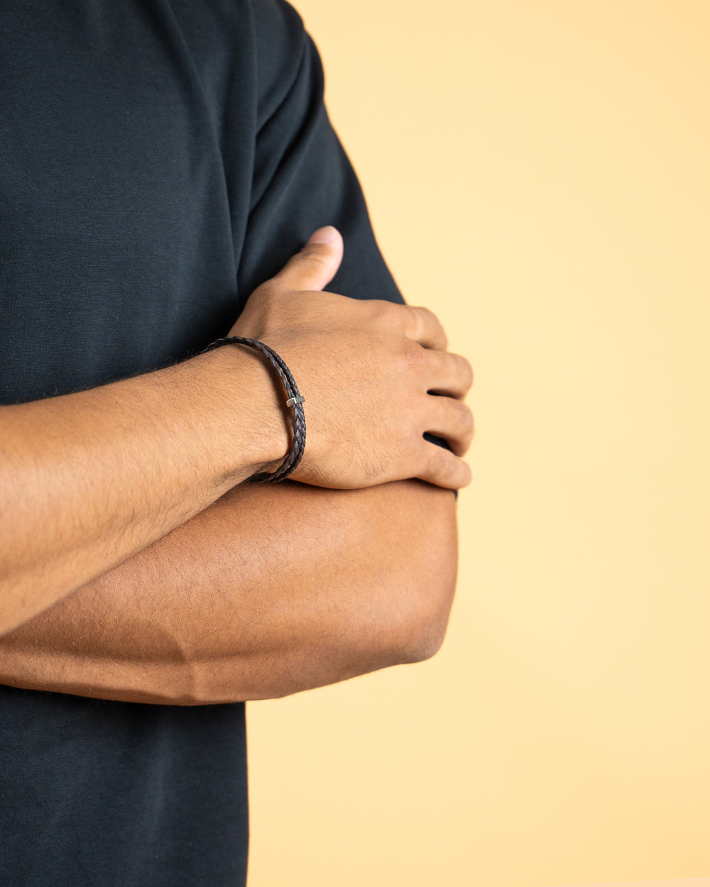 Double brown Italian nappa leather bracelet with silverplated finish