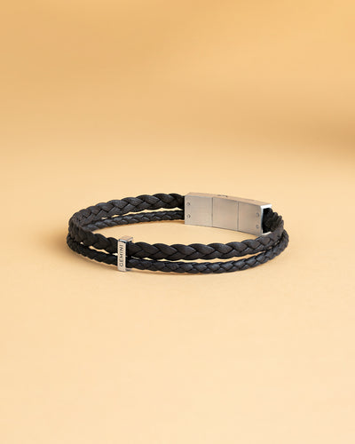 Double brown Italian nappa leather bracelet with silverplated finish