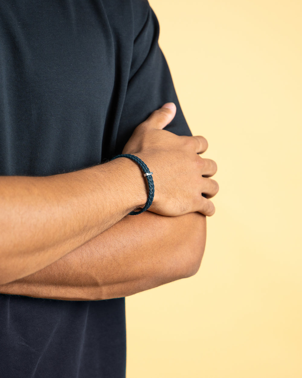 Double blue Italian nappa leather bracelet with silverplated finish