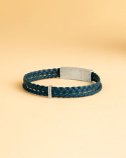 Bracelet double en cuir nappa italien bleu avec finition argentée