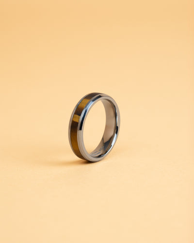 6mm Silver Titanium ring with Tiger Eye stone