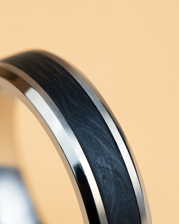 6mm Silver Titanium ring with forged Carbon