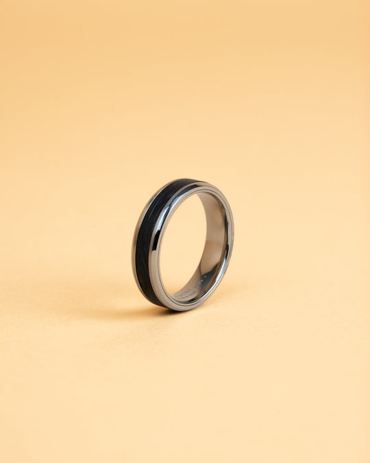 6mm Silver Titanium ring with forged Carbon