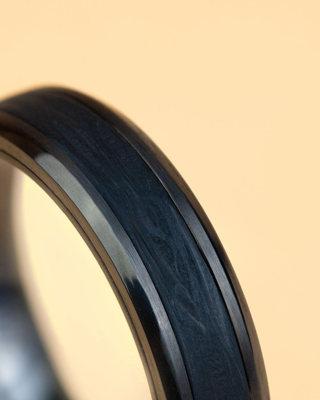 6mm Black Titanium ring with forged Carbon