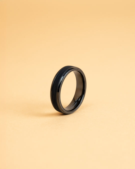 6mm Black Titanium ring with forged Carbon