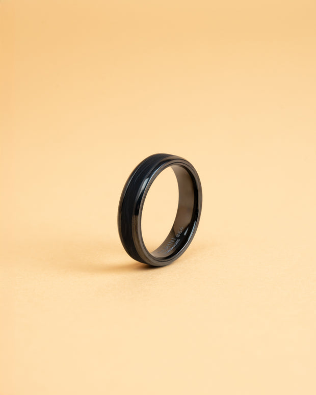 6mm Black Titanium ring with forged Carbon