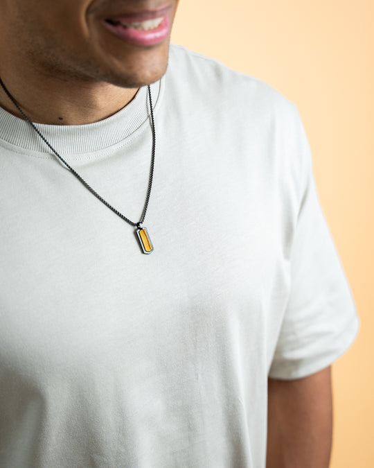 Black stainless steel necklace with a Tiger Eye stone