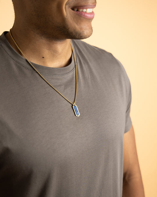 Gold-plated stainless steel necklace with a Lapis Lazuli stone